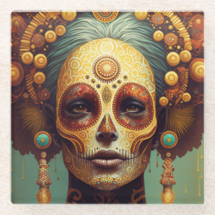 Tag der Toten Schädelfrau Glasuntersetzer