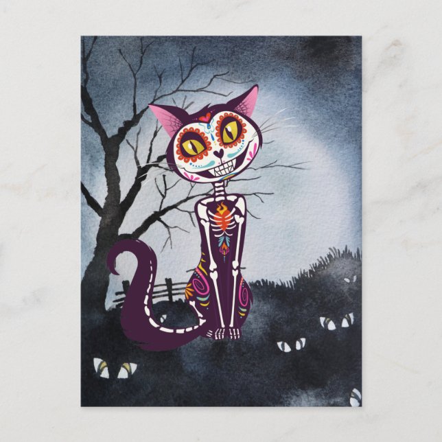 Tag der Toten Schädelkatze Postkarte (Vorderseite)