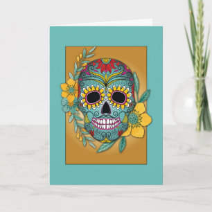 Tag der Toten Teal und Ringelblumen-Schädel und -B Karte