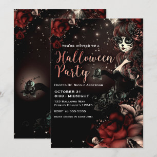 Tag der Toten Totenkopf Mädchen Rot Halloween-Part Einladung