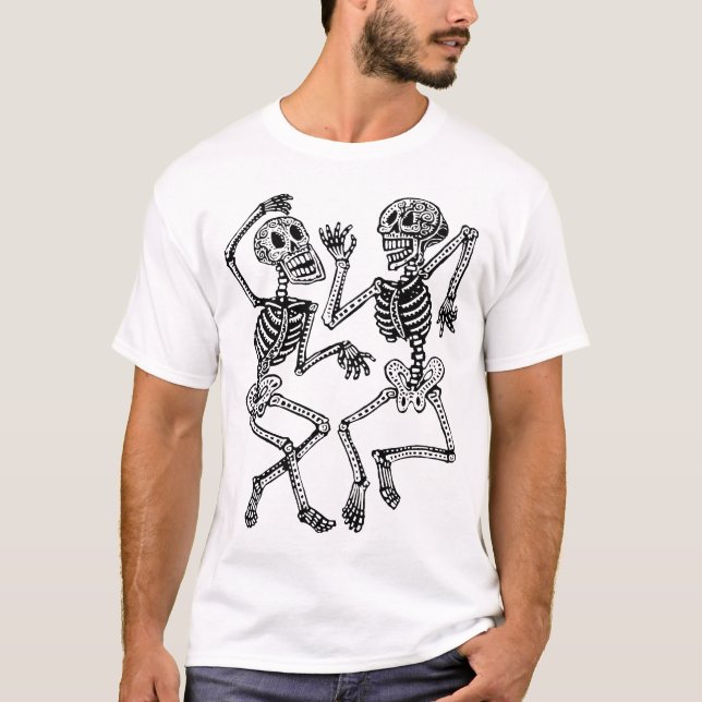 Tag der Toten - Vintage Tanzen-Skelette T-Shirt (Vorderseite)