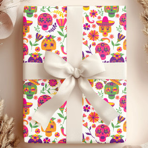 Tag der Toten Weiße Bunte Zuckerschädelmuster Geschenkpapier