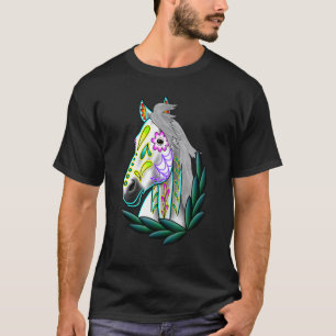Tag der Toten Weißer Zuckerschädel Pferd T-Shirt