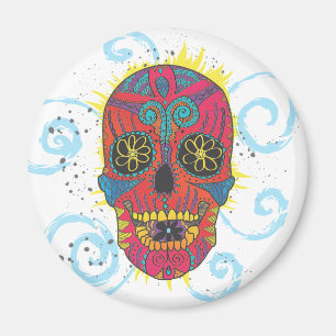 Tag der Toten Zucker-Schädel-Comic-Tattoo-Design Magnet