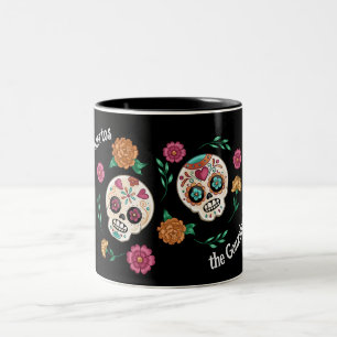 Tag der Toten Zucker Schädel und Blumen Schwarz Zweifarbige Tasse