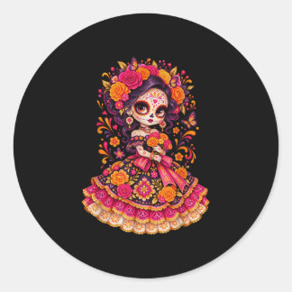Tag der Toten Zuckerschädel Catrina Totentag Runder Aufkleber
