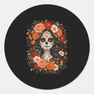 Tag der Toten Zuckerschädel Catrina Toter Tag Runder Aufkleber