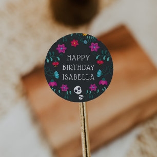 Tag der toten Zuckerschädel Personalisiert Geburts Runder Aufkleber