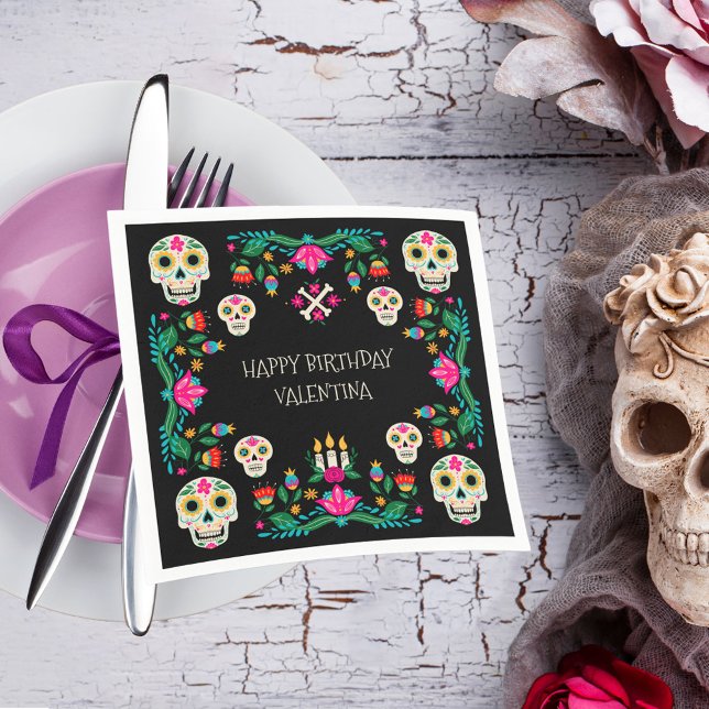 Tag der toten Zuckerschädel Personalisiert Serviette (Day of the Dead napkins with Mexican theme and sugar skulls from my Dia de los Muertos collection)