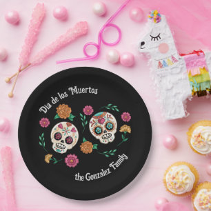 Tag der toten Zuckerschädel und Blume Schwarz Pappteller