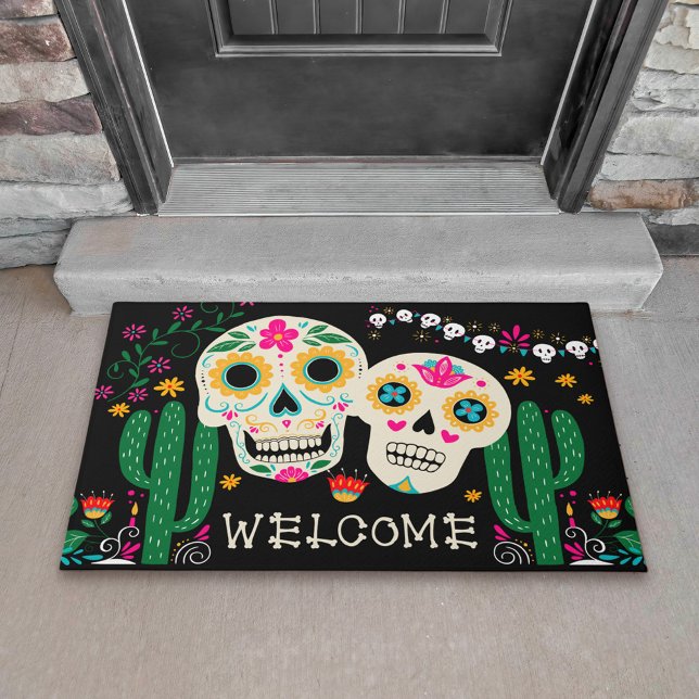 Tag der toten Zuckerschluchten Begrüßung Fußmatte (Big Welcome doormat with sugar skuls and cactus from my Dia de los Muertos collection)