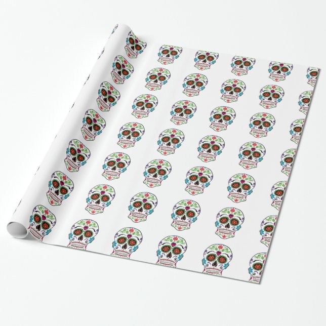 TAG DER TOTEN ZUCKERSKULL GESCHENKPAPIER (Ungerollt)