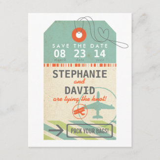 Tag der Vintagen Hochzeit in Urlaubsort des Gepäck Save The Date