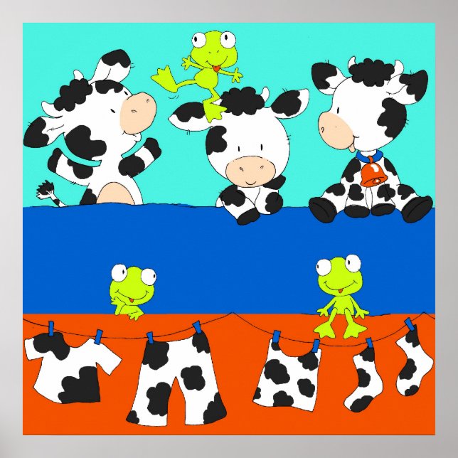 Tag der Wäsche von Kuh und Frosch. Poster (Vorne)