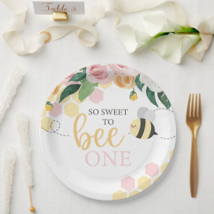 Tag des Bienchen-Hummel 1. Geburtstag rosa floral Pappteller