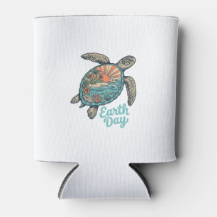 Tag des Erdbeobachtungsschildkröte Vintage-Stich-S Dosenkühler