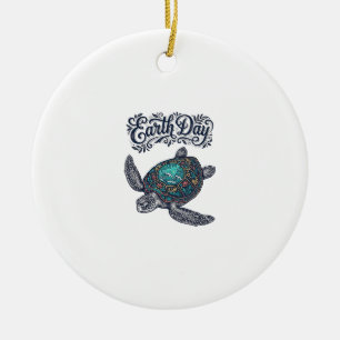 Tag des Erdmondes Meeresschildkröte Vintage Gravur Keramik Ornament