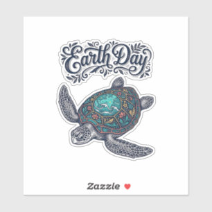 Tag des Erdmondes Meeresschildkröte Vintage-Stich- Aufkleber