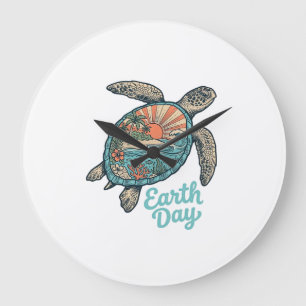 Tag des Erdmondes Meeresschildkröte Vintage-Stich- Große Wanduhr
