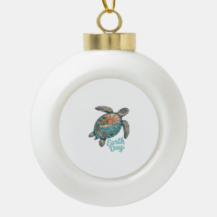 Tag des Erdmondes Meeresschildkröte Vintage-Stich- Keramik Kugel-Ornament