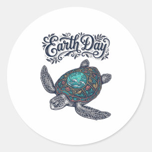 Tag des Erdschildkröte Vintage Stempel Shirt Desig Runder Aufkleber