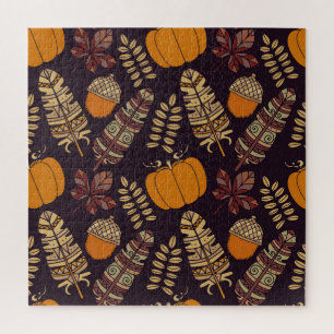 Tag des farbenfrohen Erntedanks, Herbstmuster. Puzzle
