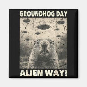 Tag des Murmeltiers Ufo Retro-Grafik Vintage-Alien Magnet