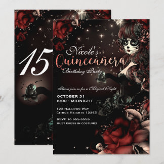 Tag des Red Black Quinceñera Party des Toten Mädch Einladung