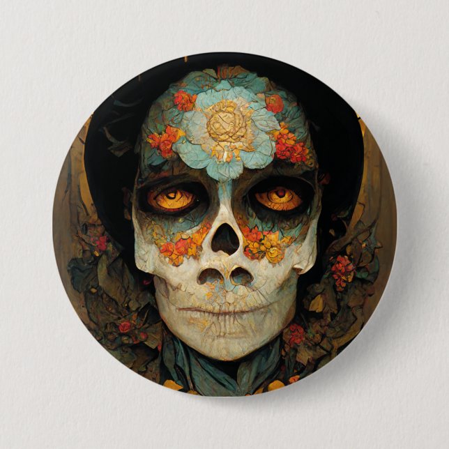 Tag des Toten 1 Fantasy Schädels Button (Vorderseite)