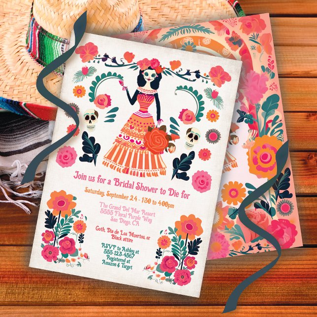 Tag des Toten Brautparty Skeletton Mädchen Einladung (Von Creator hochgeladen)