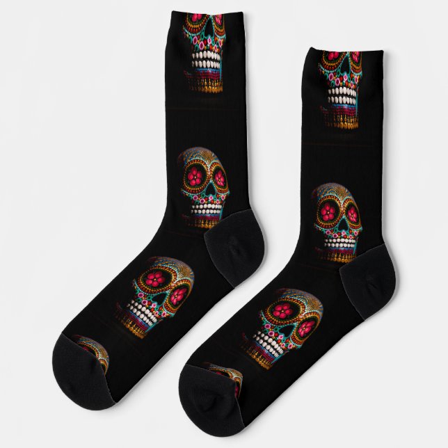 Tag des Toten, Hübsch gestrichenen Macabre-Schädel Socken (Linkes Detail)