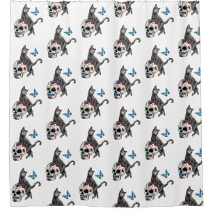Tag des Toten Katzenzuckers und Schmetterlings Duschvorhang