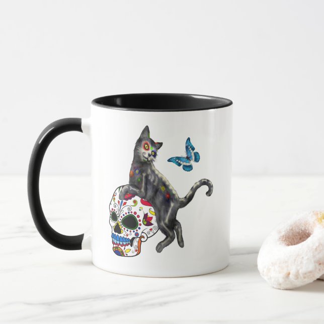 Tag des Toten Katzenzuckers und Schmetterlings Tasse (Mit Donut)