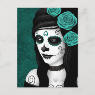Tag des Toten Mädchens mit Aquamarinen blauen Rose Postkarte