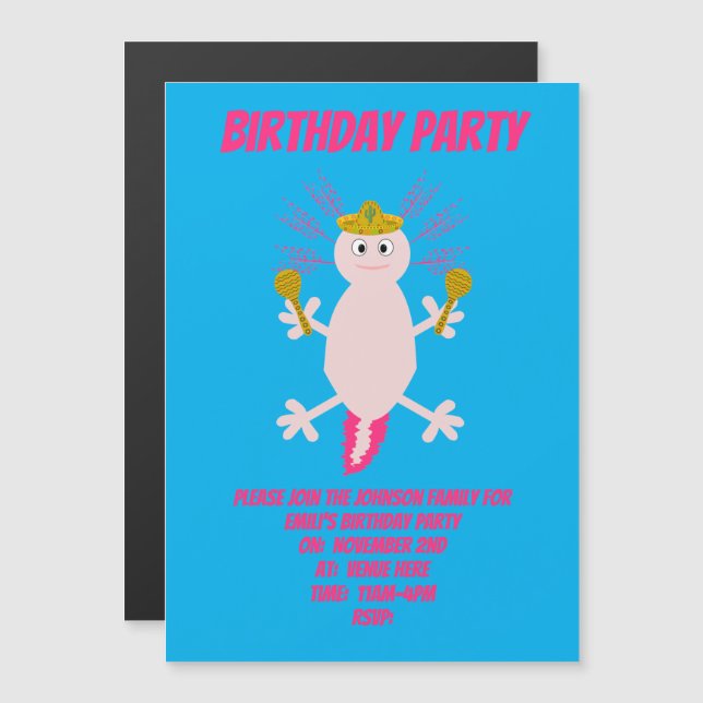 Tag des Toten Mexikanischen Axolotl Custom Magneteinladung (Vorne/Hinten)