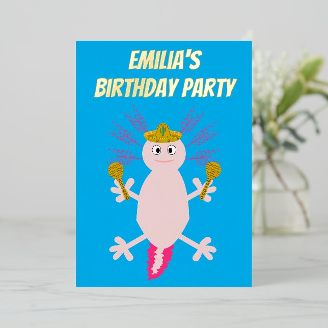 Tag des Toten Mexikanischen Axolotl Custom Party Folieneinladung (Stehend vorne)