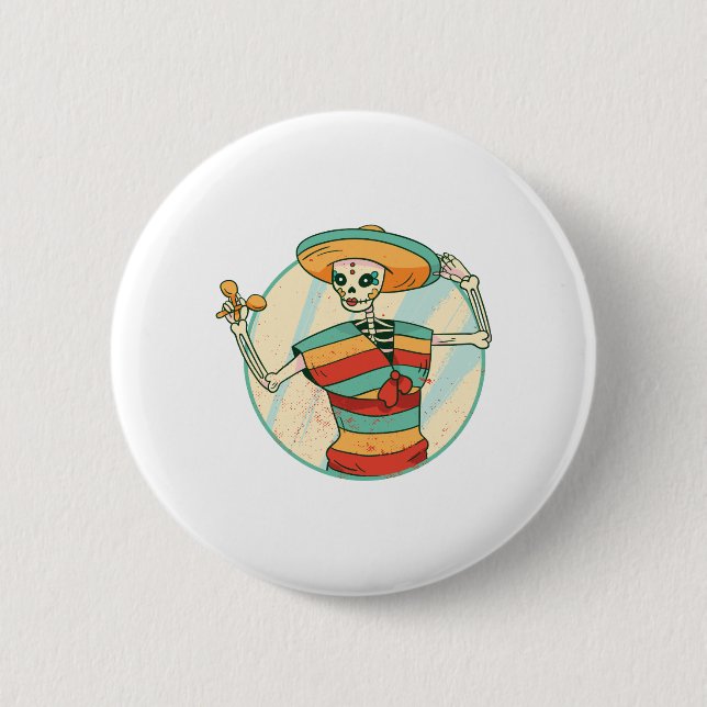 Tag des toten mexikanischen Skeleton-Zucker-Schäde Button (Vorderseite)