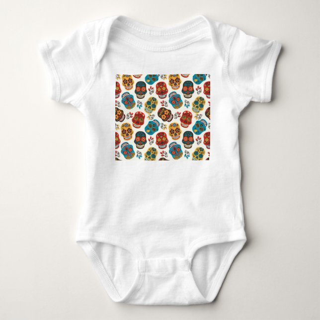Tag des Toten, nahtloses Muster. Baby Strampler (Vorderseite)