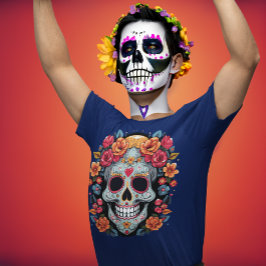 Tag des Toten oder Halloween Blauer Zuckerschädel T-Shirt