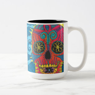 Tag des Toten Regenbogens Skull Daisy Stamm Tattoo Zweifarbige Tasse