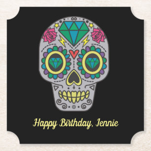 Tag des Toten Schädels mit Rose und Kristall Untersetzer