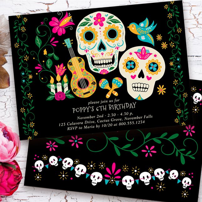 Tag des Toten Themas Geburtstagsparty Einladung (Day of the Dead Birthday Invitation from my Dia de los Muertos collection
)