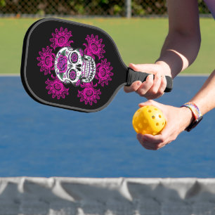 Tag des toten Zuckers Schädelrosa Abstrakte Blume Pickleball Schläger