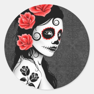 Tag des toten Zuckerschädel-Mädchens - Grau Runder Aufkleber