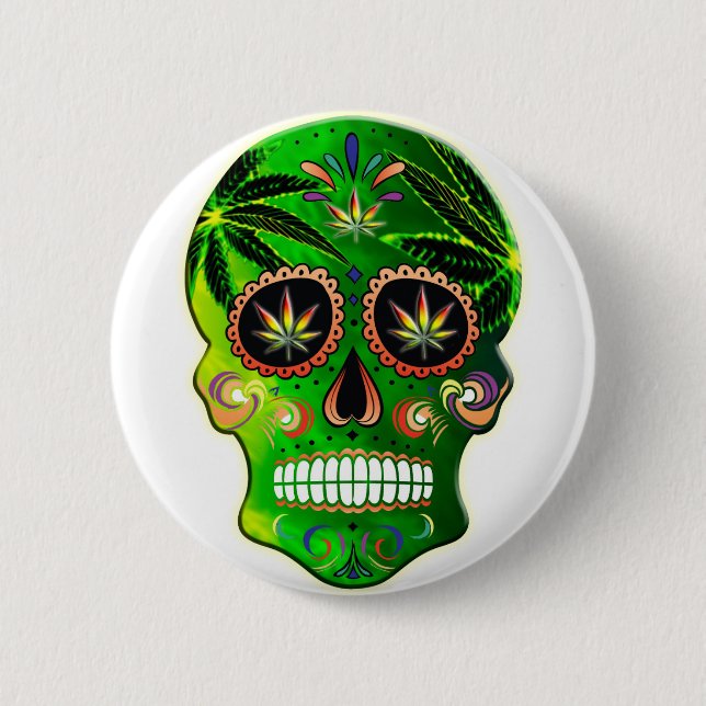 Tag des toten Zuckerschädel-Unkraut Shirts Button (Vorderseite)