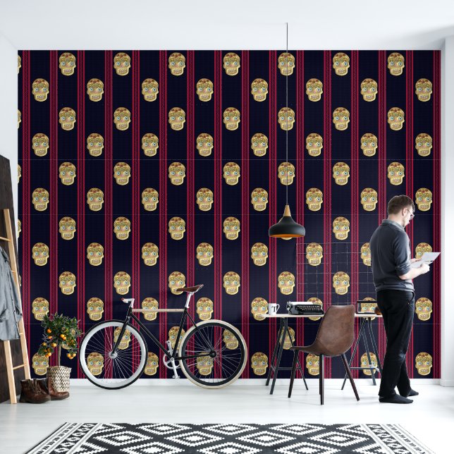 Tag des Toten Zuckerschädels (Blonde Presswood) Tapete (Wohnbereich)