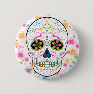 Tag des toten Zuckerschädels - helle multi Farbe Button