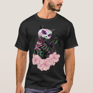 Tag des toten Zuckerschädels Katzenkatze Pink Blum T-Shirt