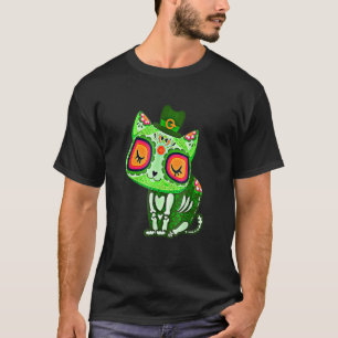 Tag des toten Zuckerschädels Katzenklumpen Leprech T-Shirt