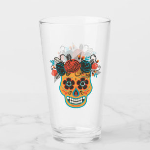 Tag des Toten Zuckerschädels mit Rose Glas